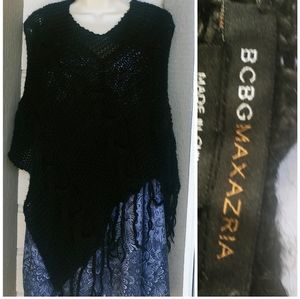 BCBG MaxAzria Black Knitted Scawl Poncho One Size